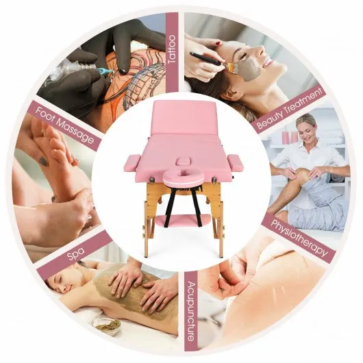 3 Fold 84" L Portable Adjustable Massage Table with Carry Case-Pink