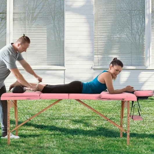 3 Fold 84" L Portable Adjustable Massage Table with Carry Case-Pink