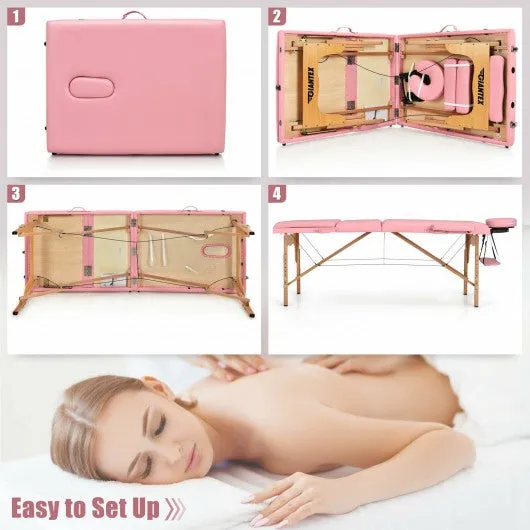 3 Fold 84" L Portable Adjustable Massage Table with Carry Case-Pink