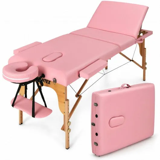 3 Fold 84" L Portable Adjustable Massage Table with Carry Case-Pink