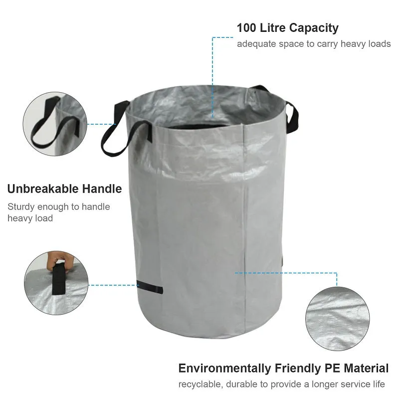 3PCS 100L Reusable Foldable Garden Waste Bag Leaf Weed Storage Bucket