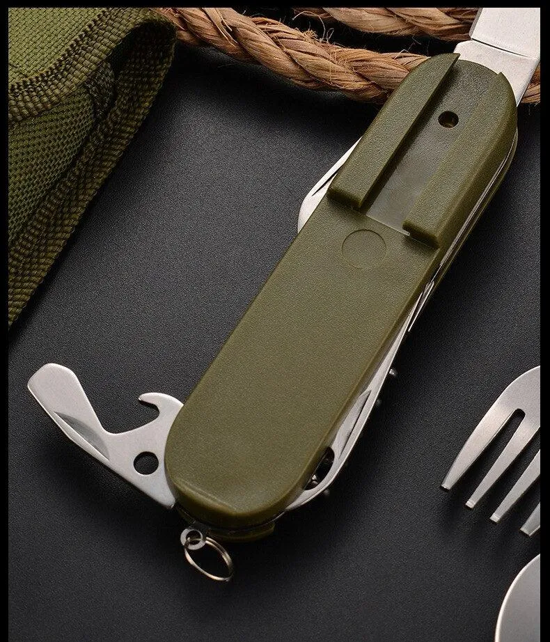 7-In-1 Camping Tableware Stainless Steel Foldable Fork Spoon Knife