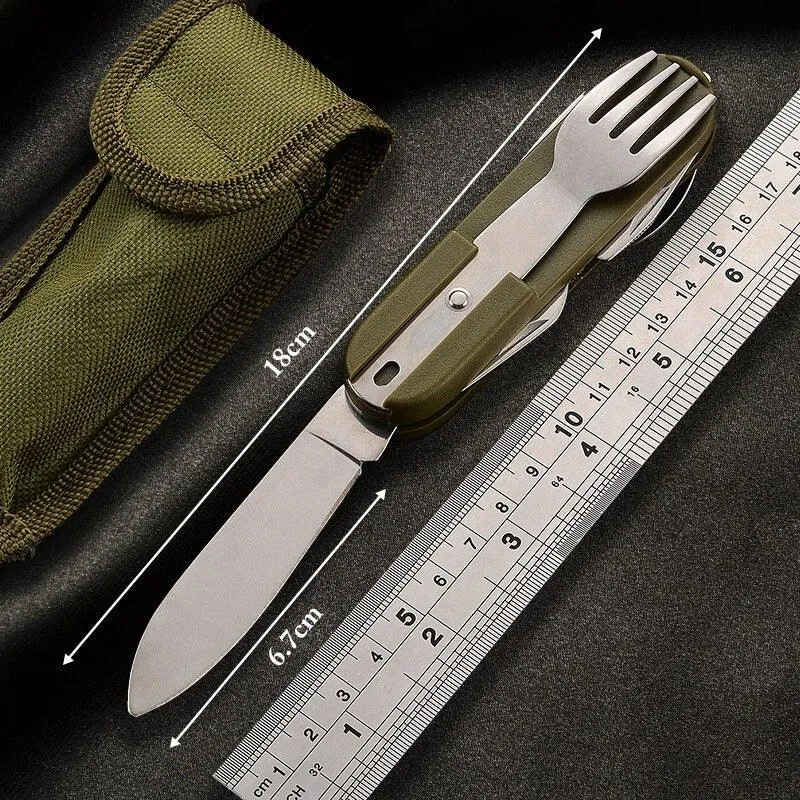 7-In-1 Camping Tableware Stainless Steel Foldable Fork Spoon Knife