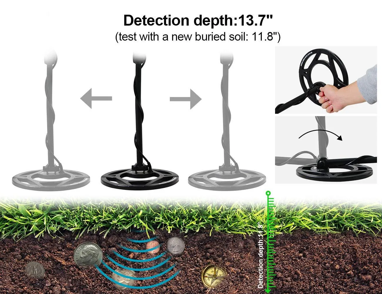 ALLOSUN TS180 Handheld Metal Detector Waterproof Treasure Hunter, Blue