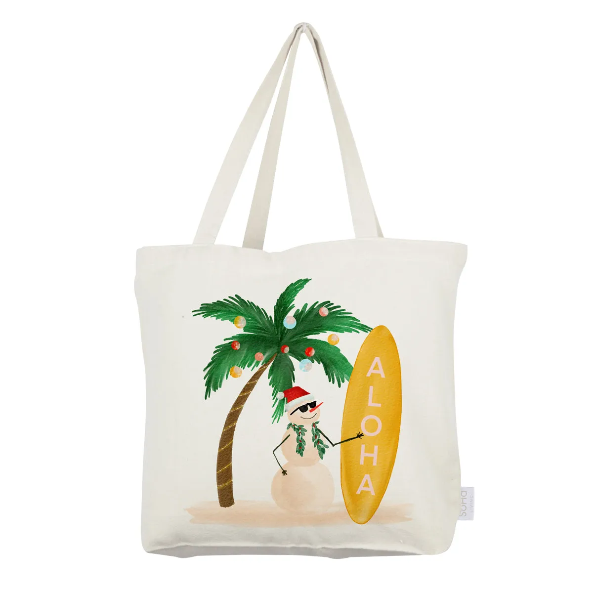 Aloha Snowman and Palm Tree Balls Gusset Tote Bag