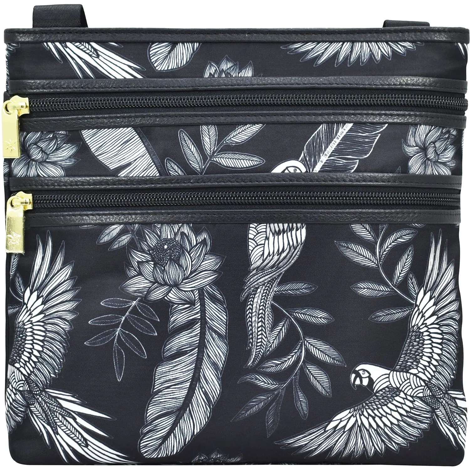 Anuschka Crossbody w/Slip Pocket Jungle Macaws Fabric/Leather