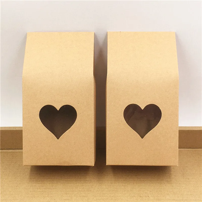 Bakery Bag - Bakery Box - Kraft Paper Bag - Snack Bag - Cookie Bread Baking Bag - Food Bag - Heart Shaped Window Bag - Bakery Packaging Bag