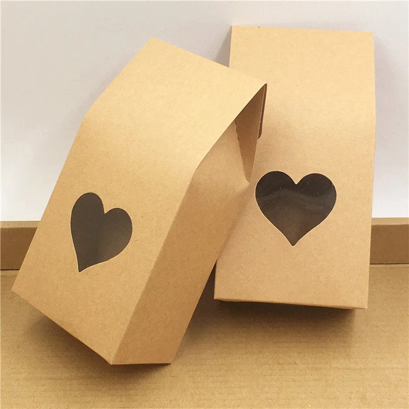 Bakery Bag - Bakery Box - Kraft Paper Bag - Snack Bag - Cookie Bread Baking Bag - Food Bag - Heart Shaped Window Bag - Bakery Packaging Bag