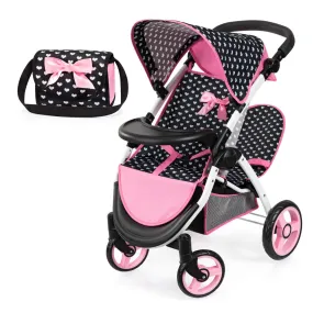 Bayer Design Twin Dolls Stroller, Heart Pattern - Black & Pink