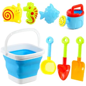 Beach Playset with Foldable Bucket Rake and Shovel