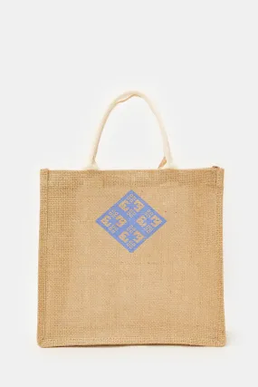 Beige Printed Shopping Bag