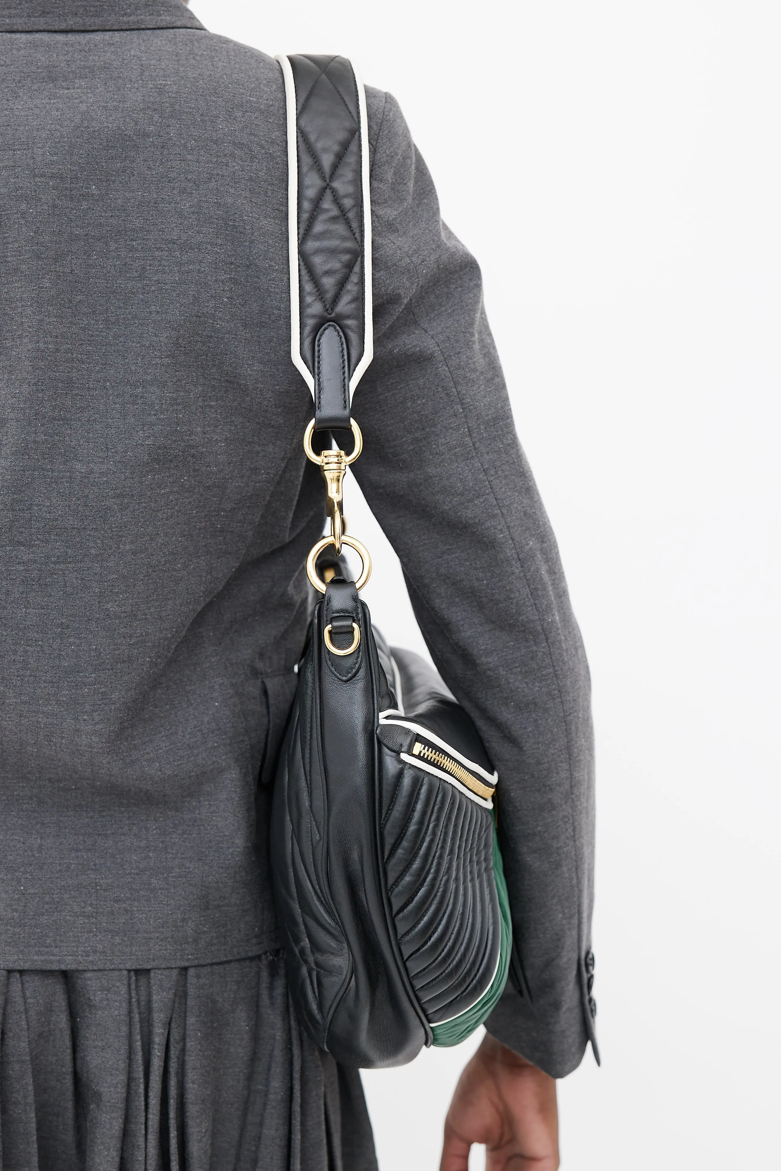 Black & Green Leather Rider Shoulder  Bag