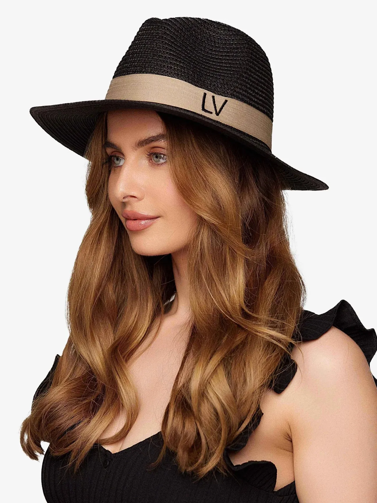 Black Personalized Fedora Hat with Nude Band