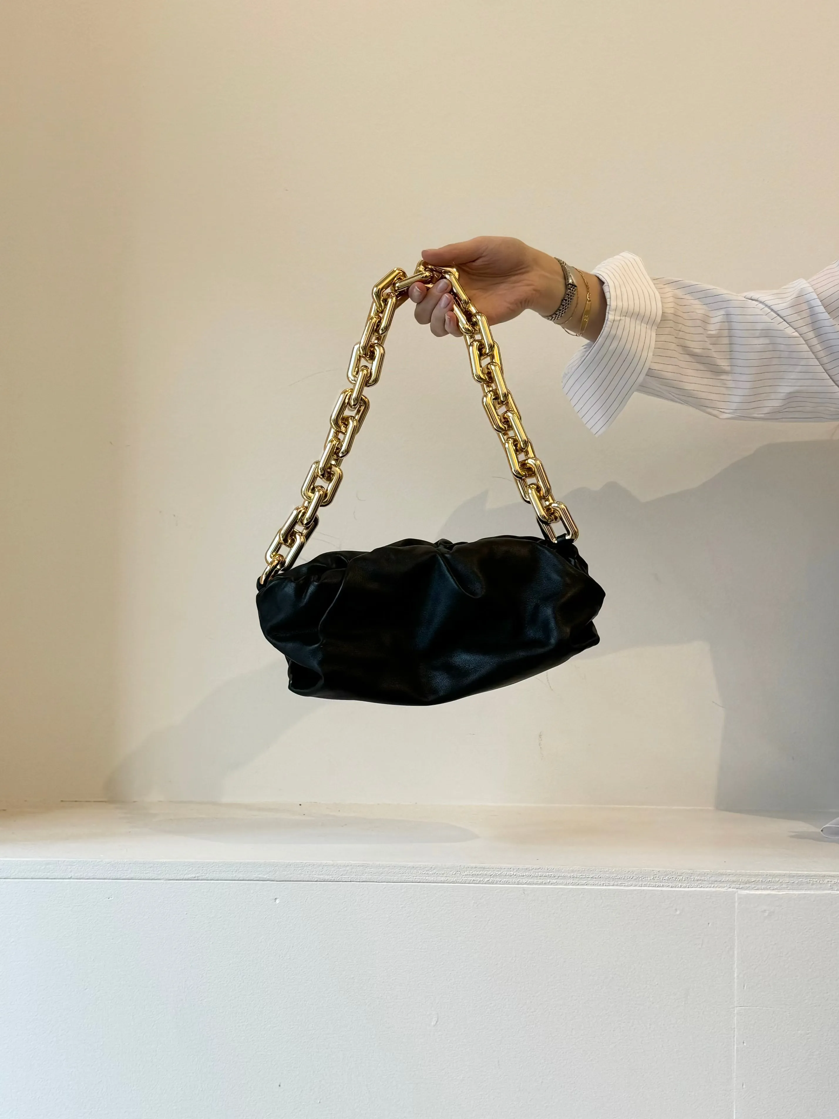 Bottega Veneta Black Leather & Gold Chain Bag