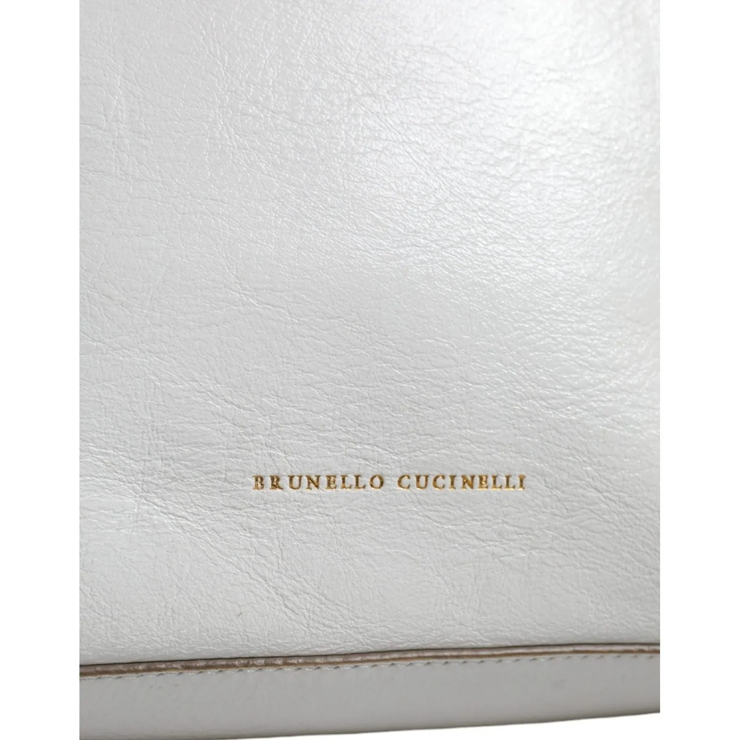 Brunello Cucinelli White Leather Logo Shoulder Strap Shopping Tote Bag