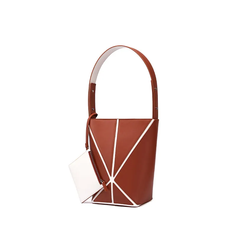 Bucket Small Foldable Shoulder Bag - Umber/White