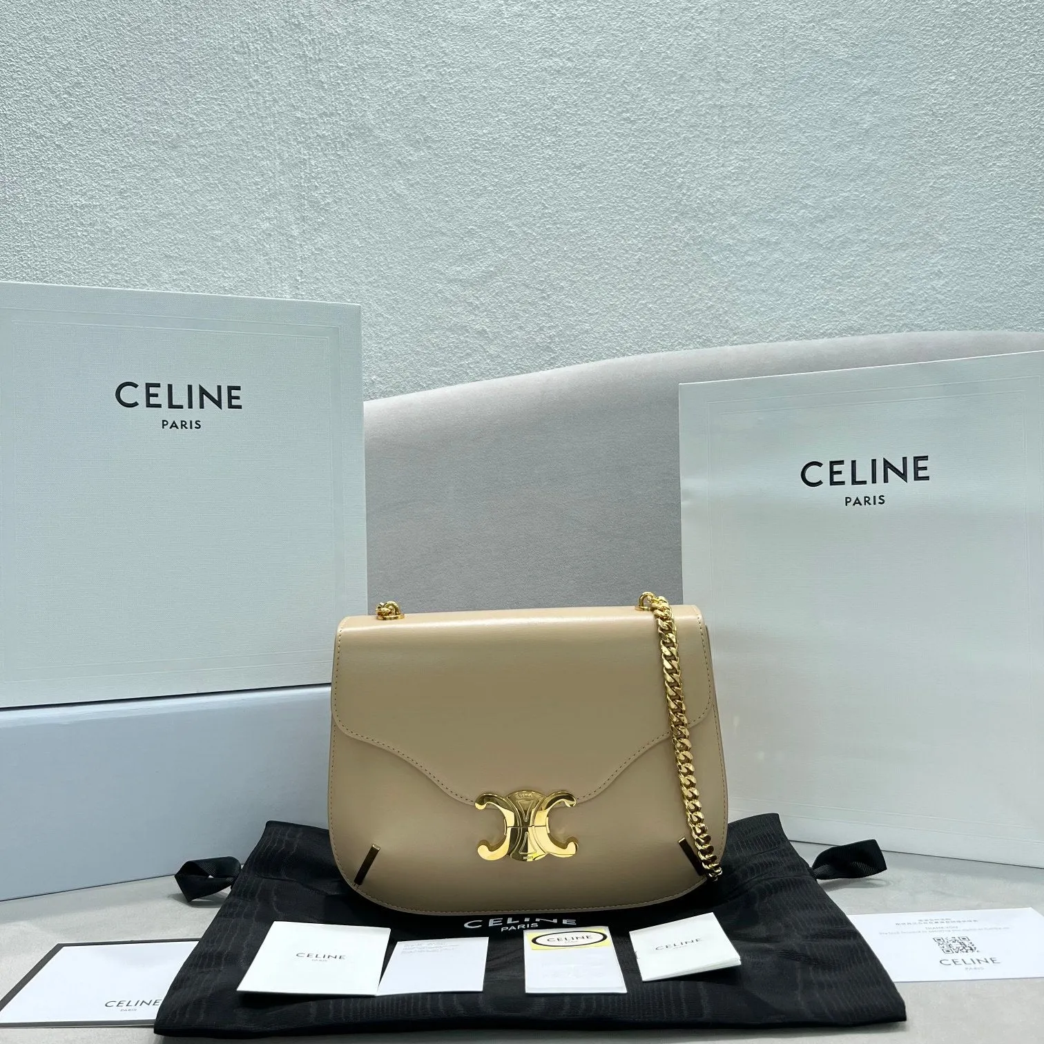 CE Chain Besace Triomphe Beige For Women 10in/24.5cm 