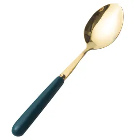 Ceramic Fruit Fork Coffee Spoon Stainless Steel Tableware Moon Cake Knife Fork Dark Green Steak Knife, Fork and Spoon