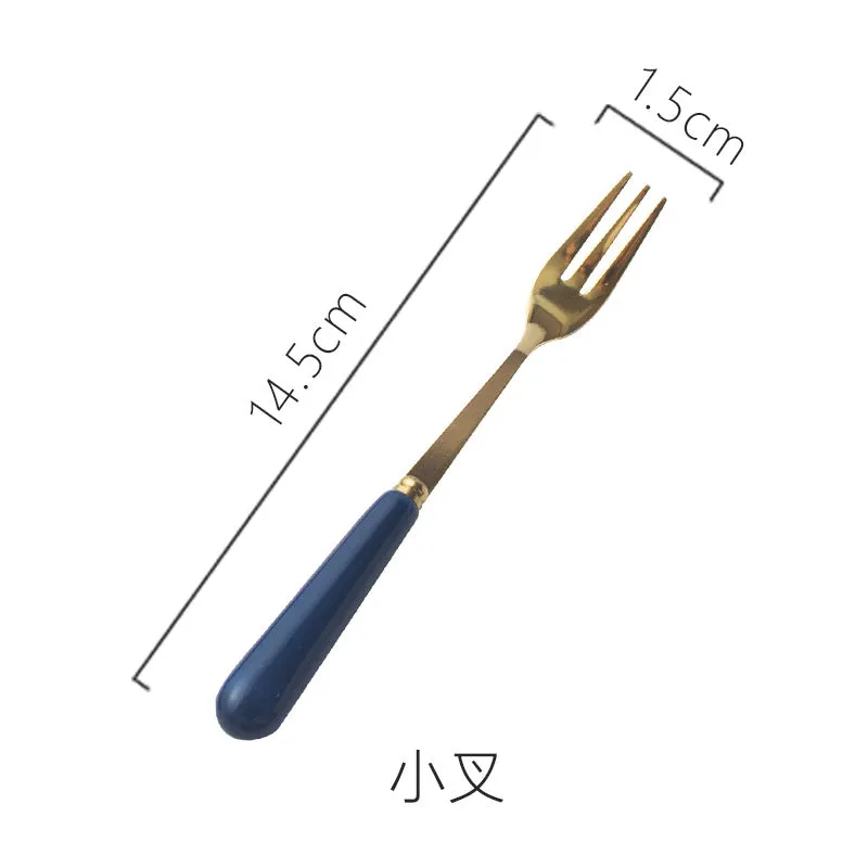 Ceramic Fruit Fork Coffee Spoon Stainless Steel Tableware Moon Cake Knife Fork Dark Green Steak Knife, Fork and Spoon