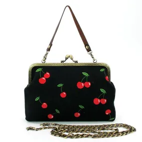 Cherry Kisslock Bag in Linen   Cotton blend fabric