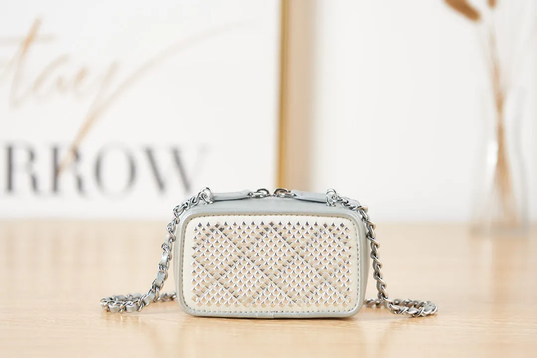 CHL Crystal Small Vanity with Chain White/Silver Bag For Women 10cm/4in