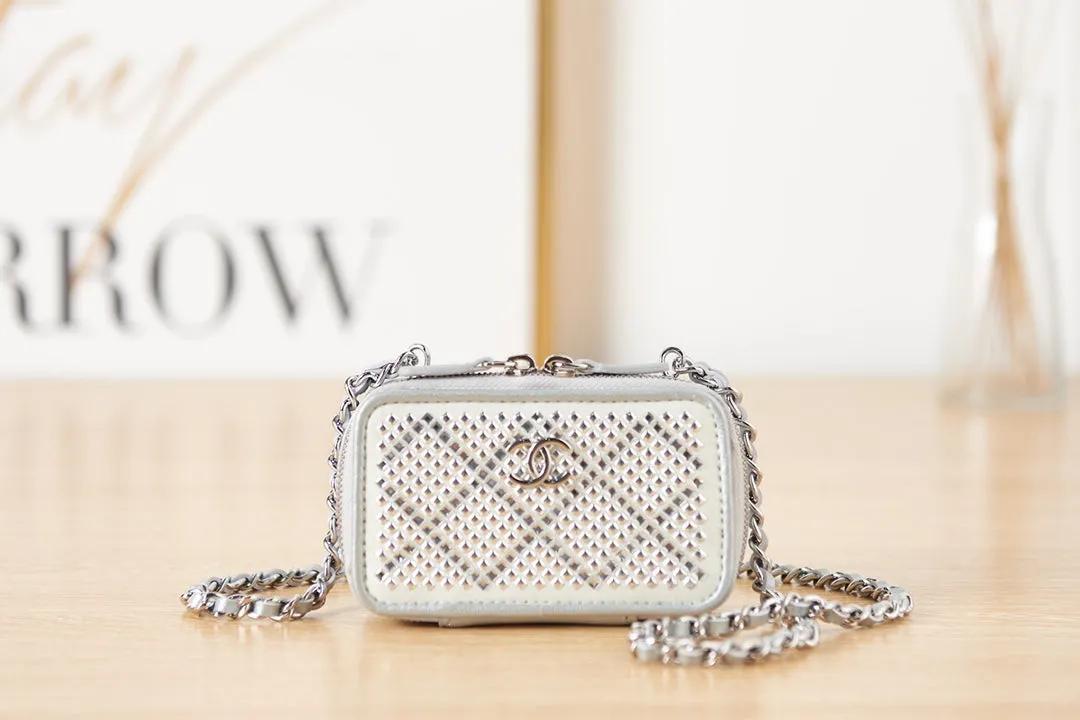 CHL Crystal Small Vanity with Chain White/Silver Bag For Women 10cm/4in