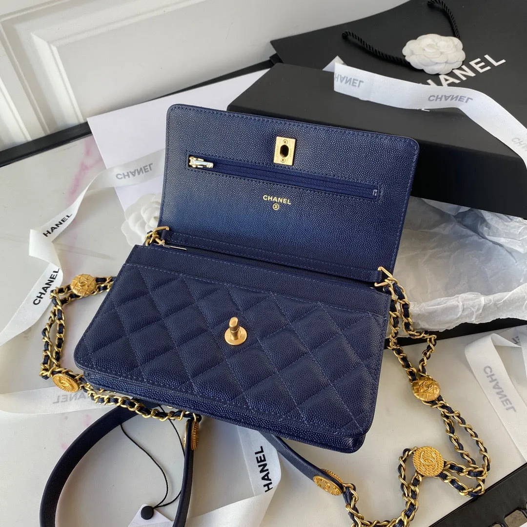 CHLSmall Flap Bag Gold Hardware Navy Blue For Women, Women&#8217;s Handbags, Shoulder Bags 7.5in/19cm AP2840