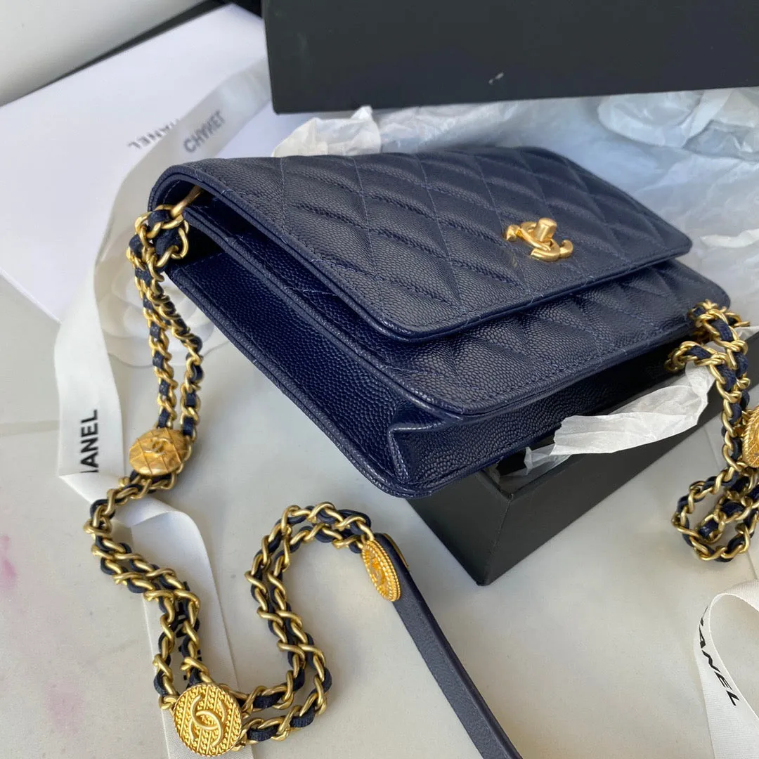 CHLSmall Flap Bag Gold Hardware Navy Blue For Women, Women&#8217;s Handbags, Shoulder Bags 7.5in/19cm AP2840