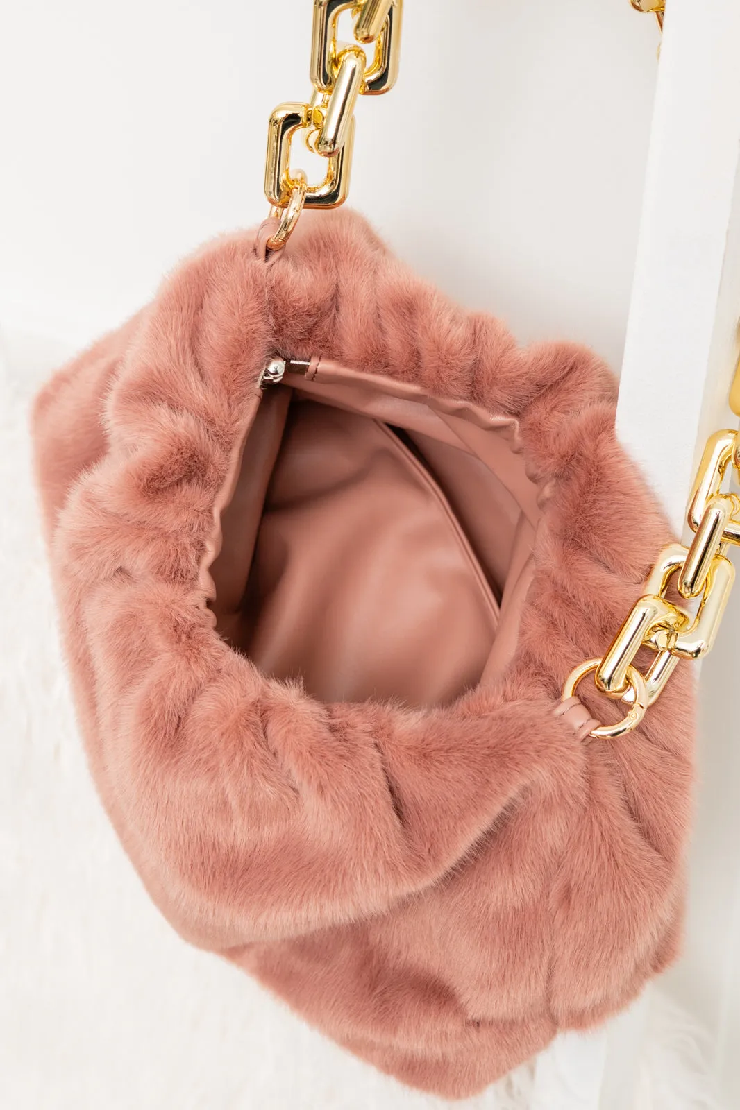 Classy And Carefree Faux Fur Bag In Mauve