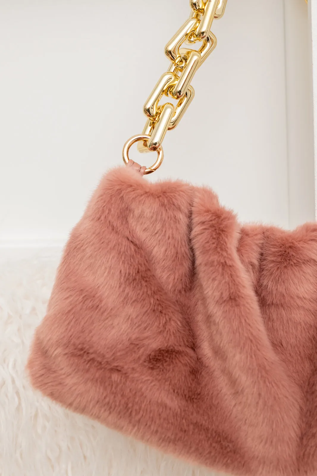 Classy And Carefree Faux Fur Bag In Mauve