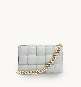 Clay Padded Woven Leather Crossbody Bag With Gold Chain Strap