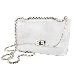 Clear Camera Crossbody Stadium Purse with Silver Hardware