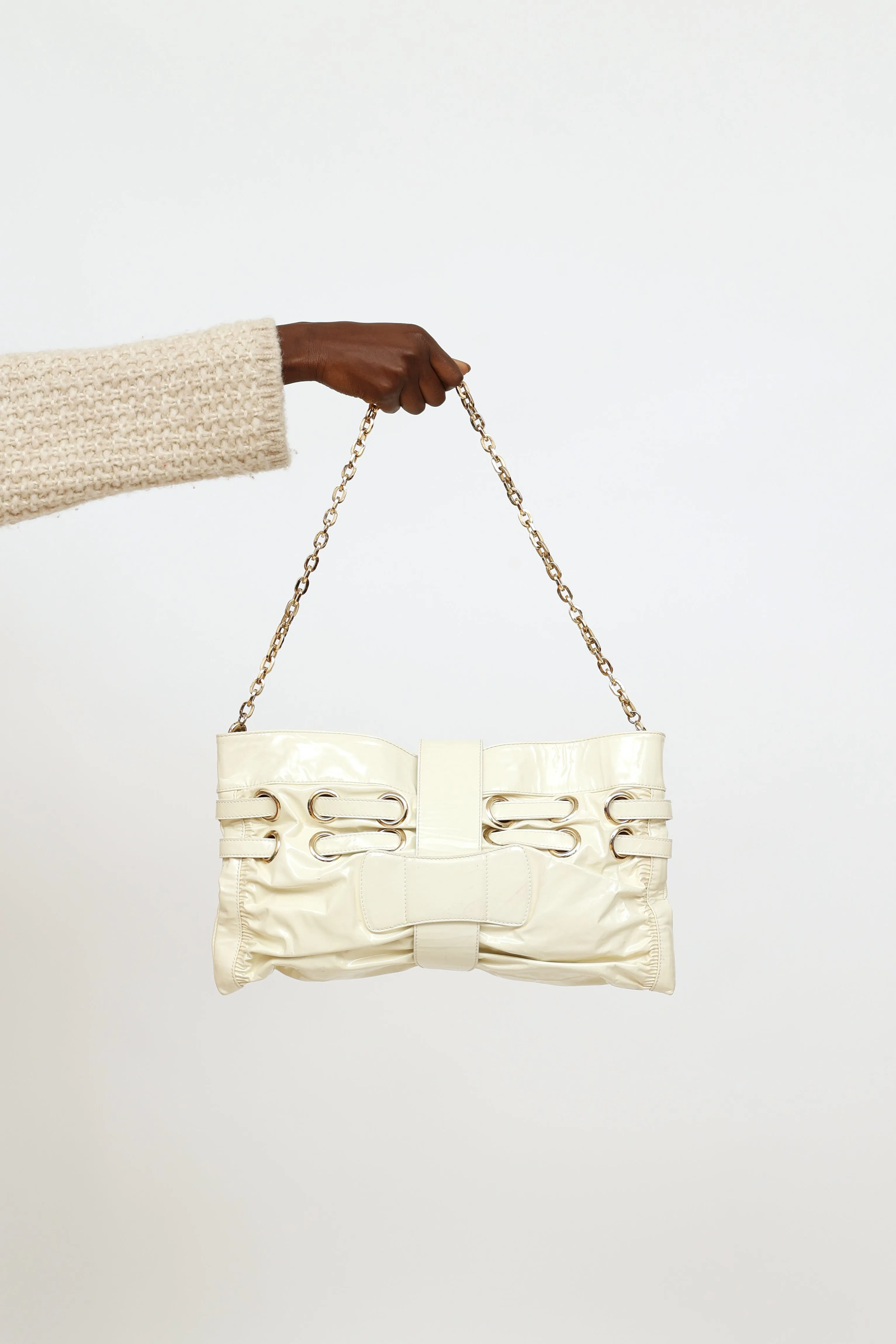 Cream Patent Riki Chain Bag