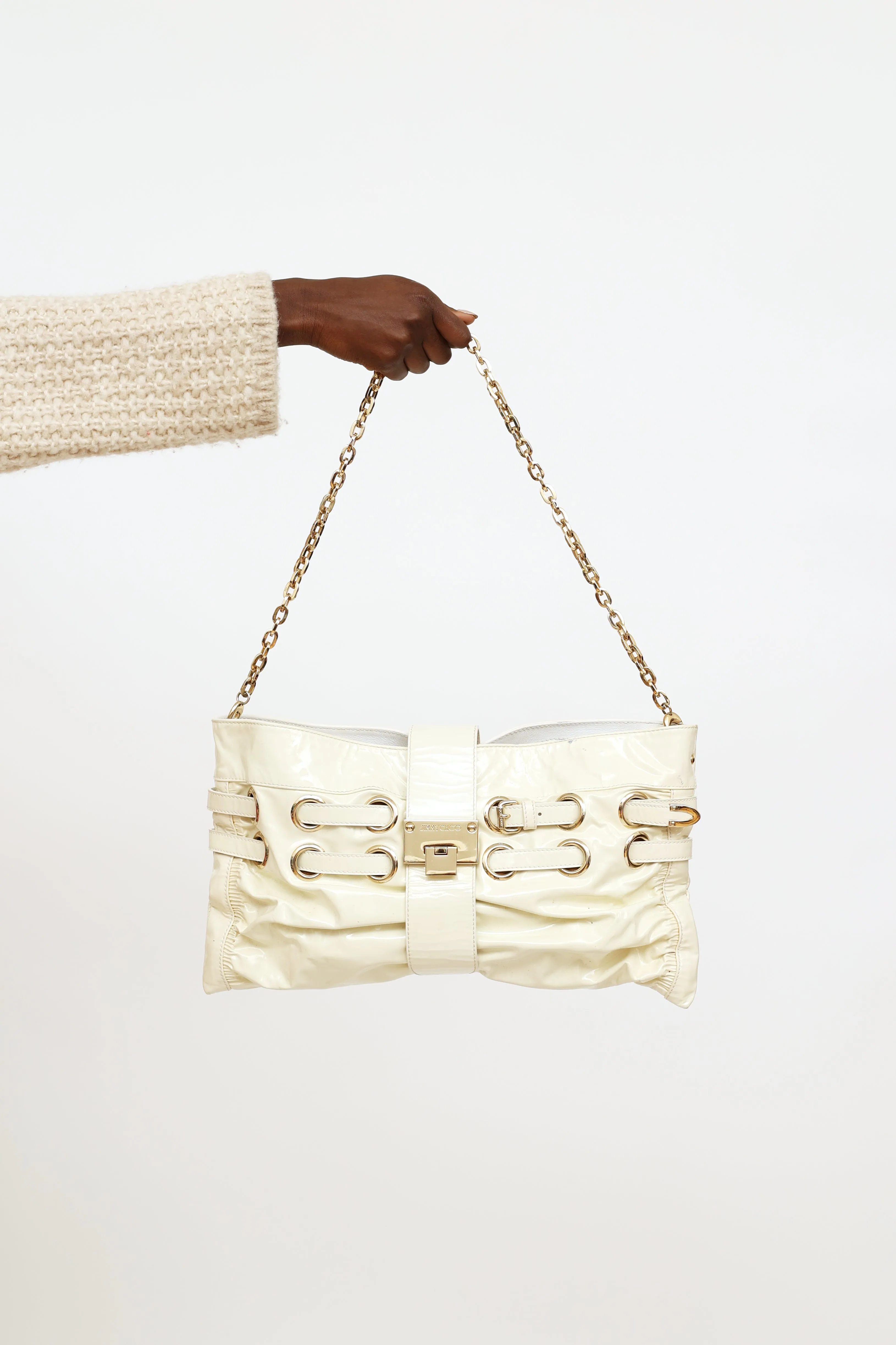 Cream Patent Riki Chain Bag