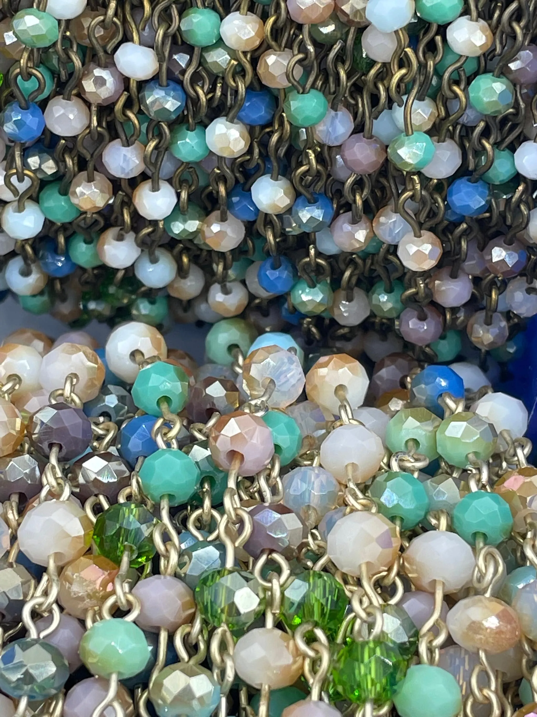 Crystal Round Mixed Rosary Faceted Glass Beads, Green, Blue, Pink Pastel Mix 6mm or 4mm 3 wire colors Gold, Matte Gold or Bronze, Fast Ship