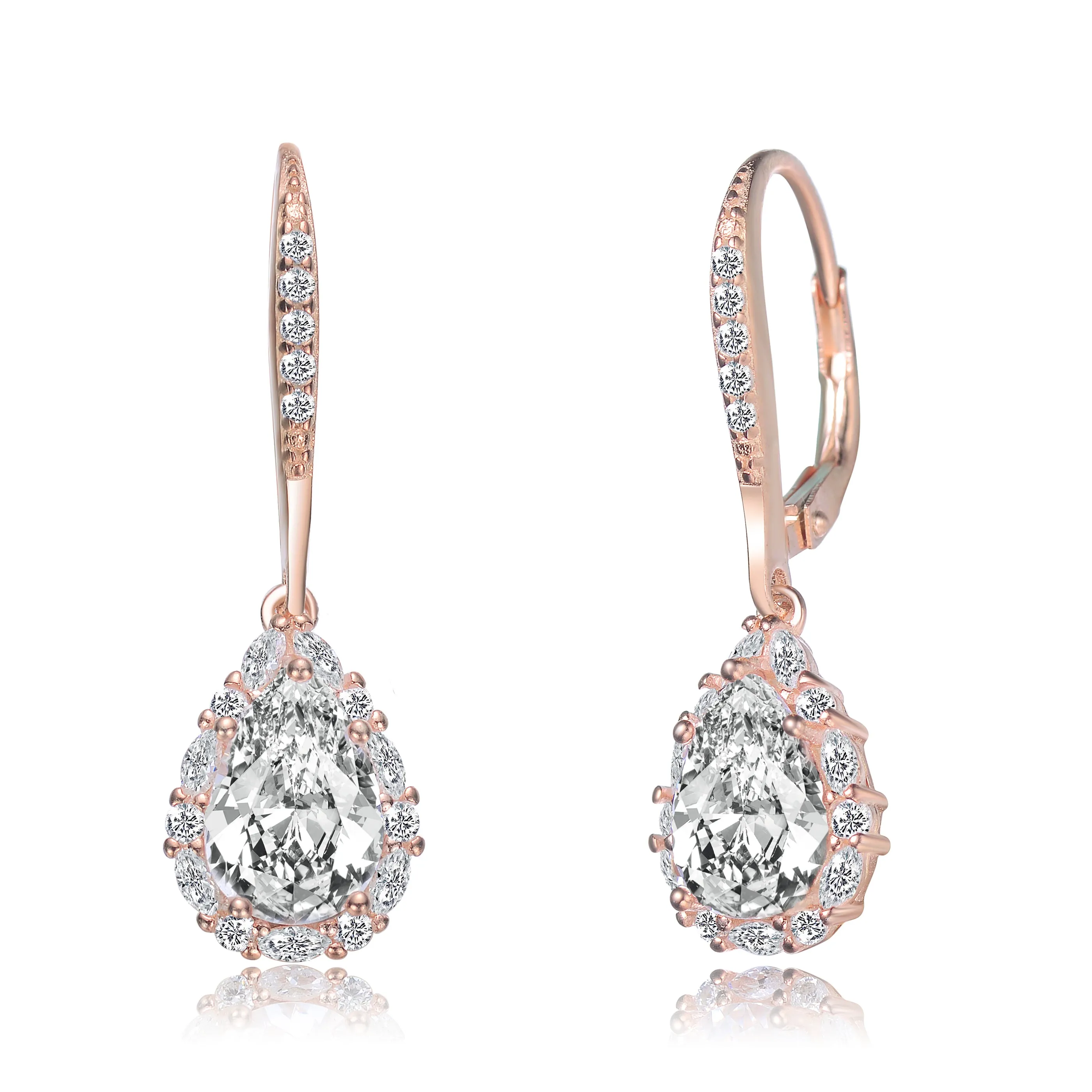 Cubic Zirconia Gold Plated Sterling Silver Drop Earrings