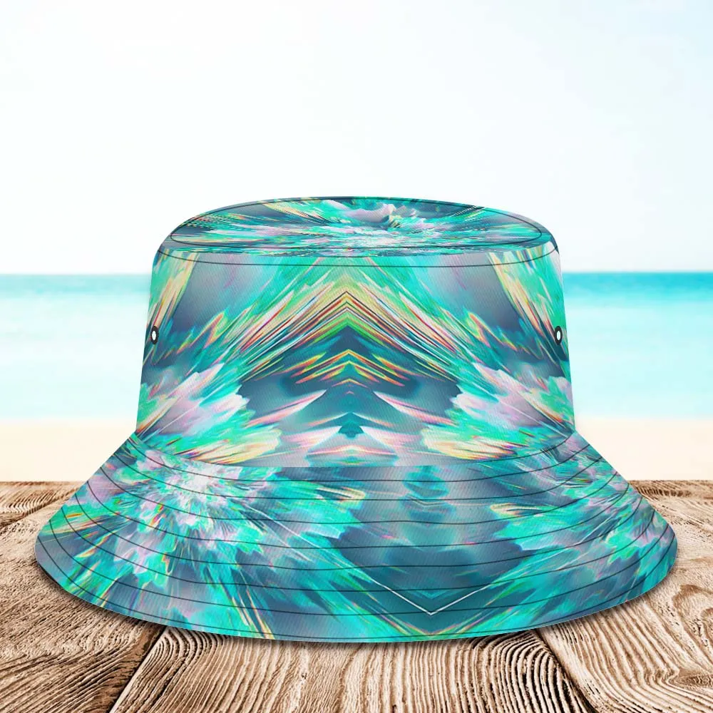 Custom Face Bucket Hat Unisex Personalised Wide Brim Outdoor Summer Hats Green Abstract Texture