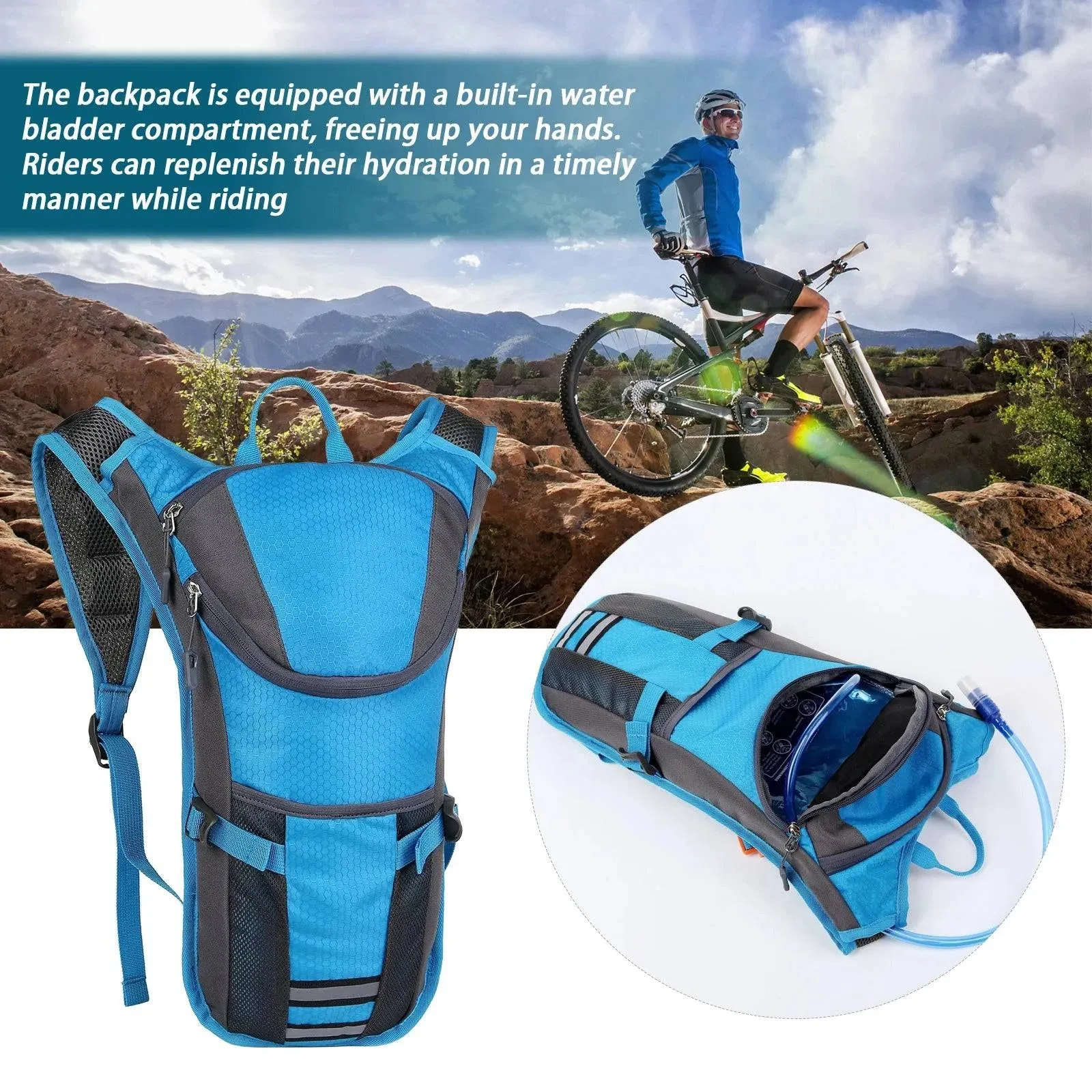 Cycling Hydration Backpack Nylon Hiking Backpack Outdoor Water Bladder Backpack for Biking Running Mountaineering