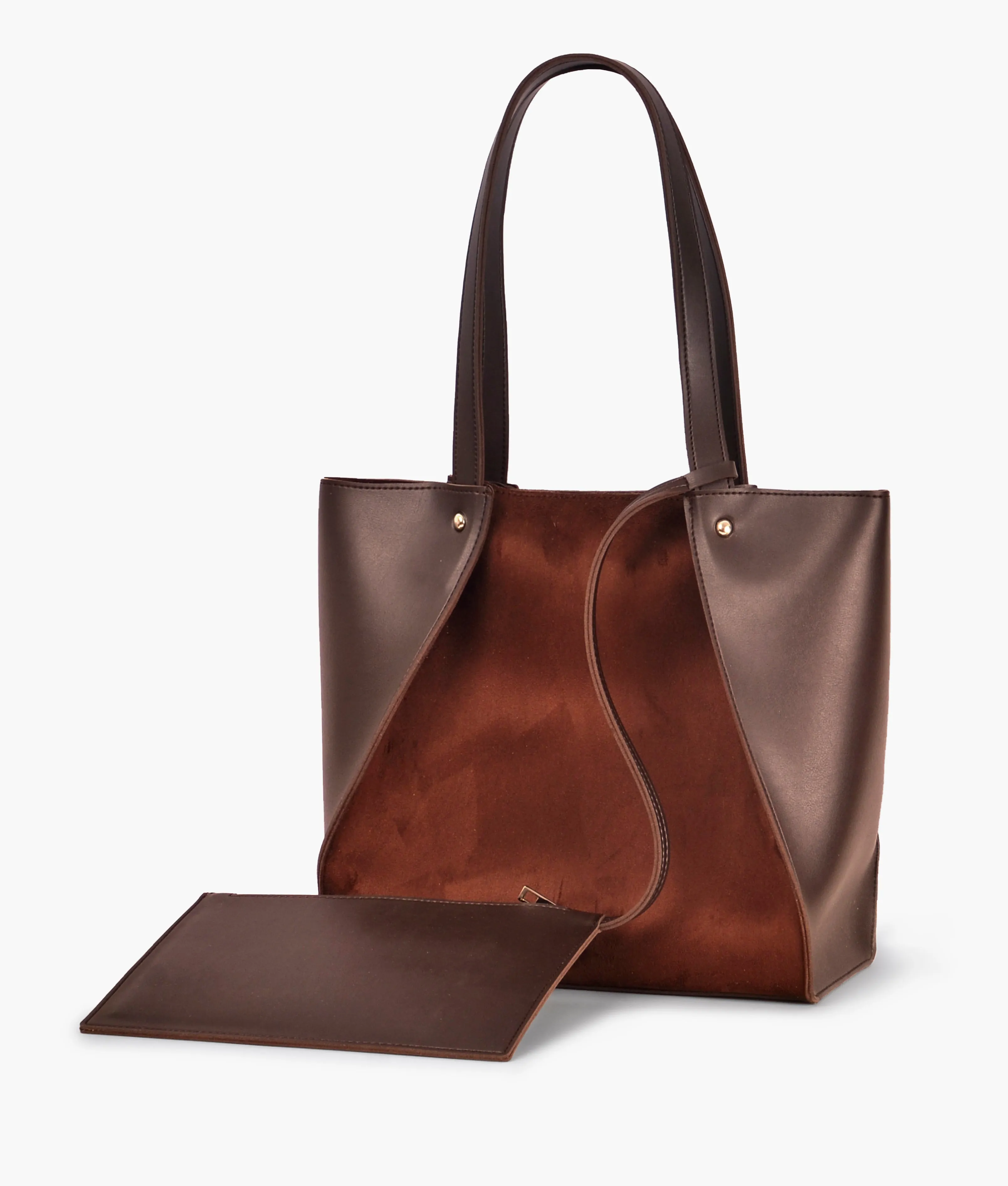 Dark brown suede shopping tote bag