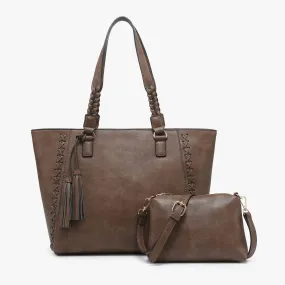 Dark Chocolate Lisa Structured Tote w/ Braided Accents