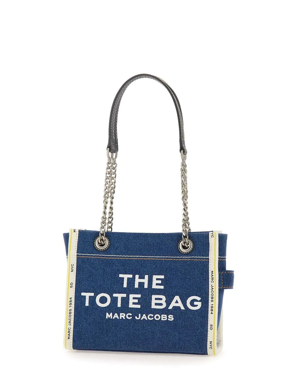 Denim Chain Small Tote Bag in Blue