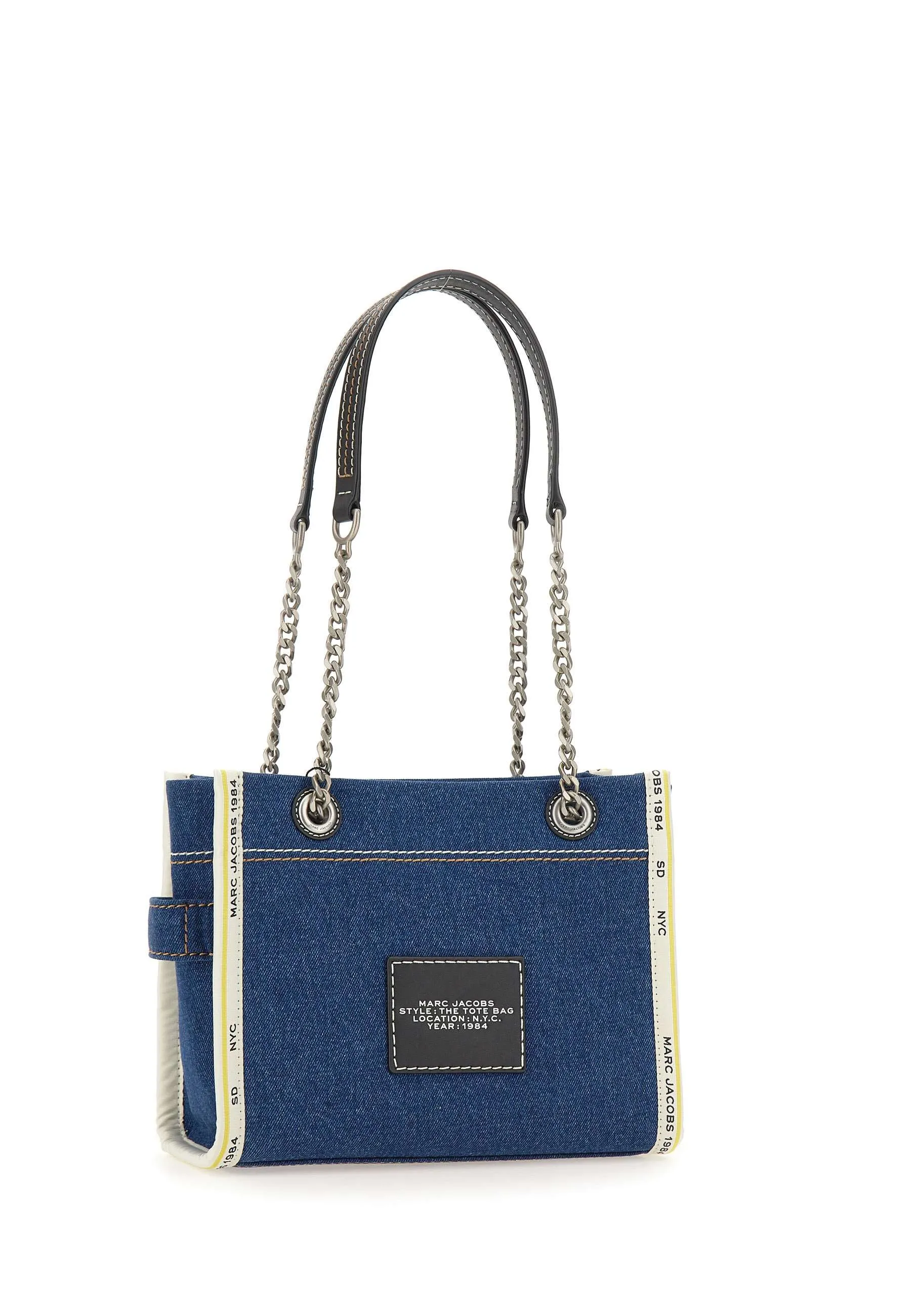 Denim Chain Small Tote Bag in Blue