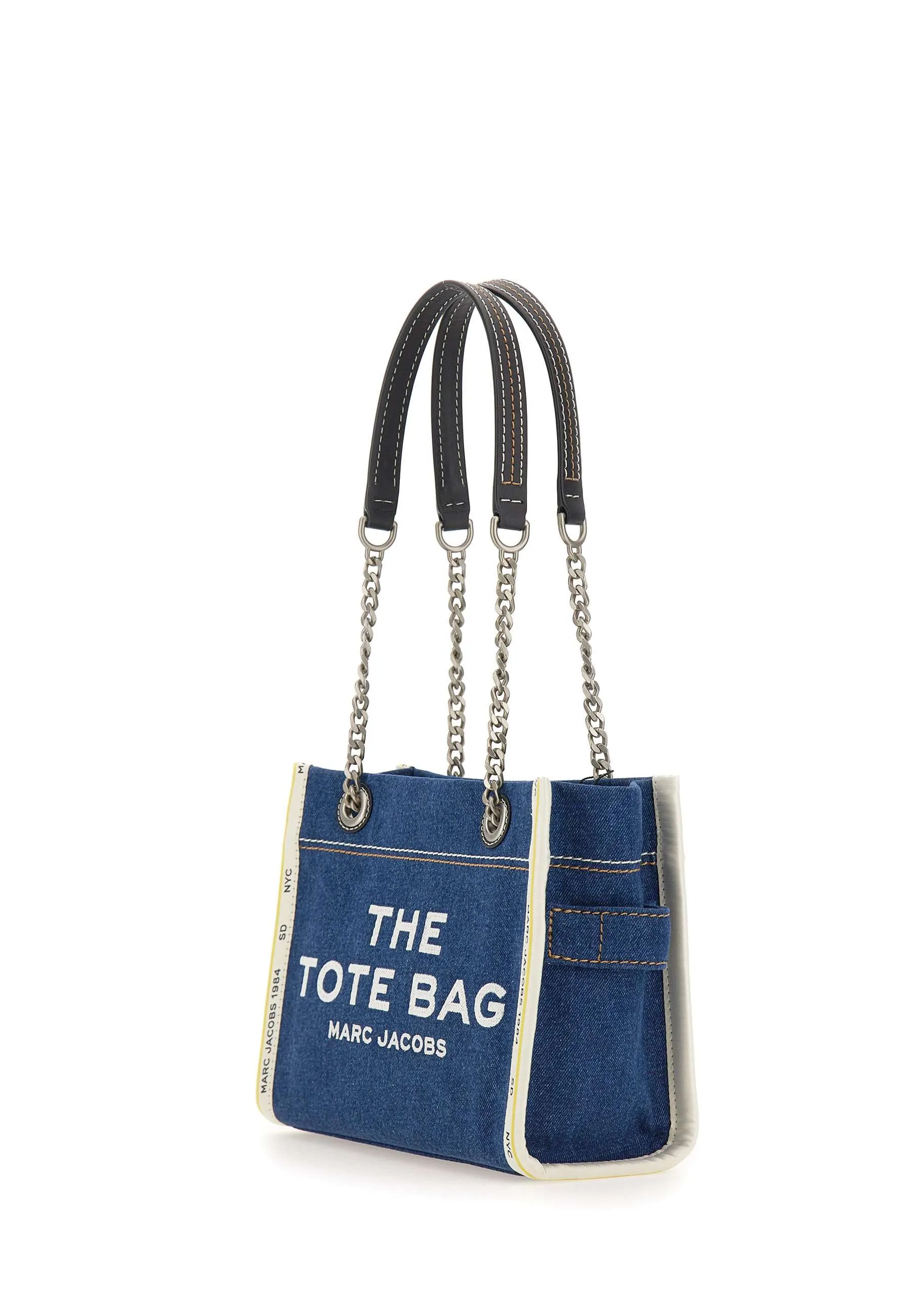 Denim Chain Small Tote Bag in Blue