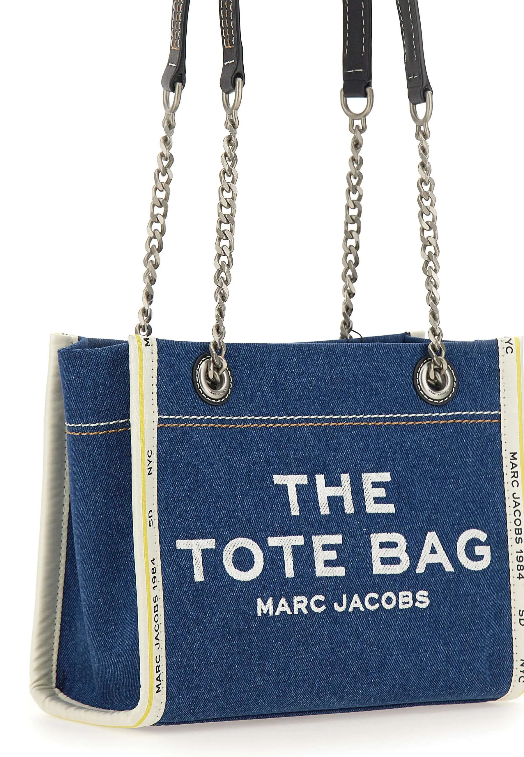 Denim Chain Small Tote Bag in Blue