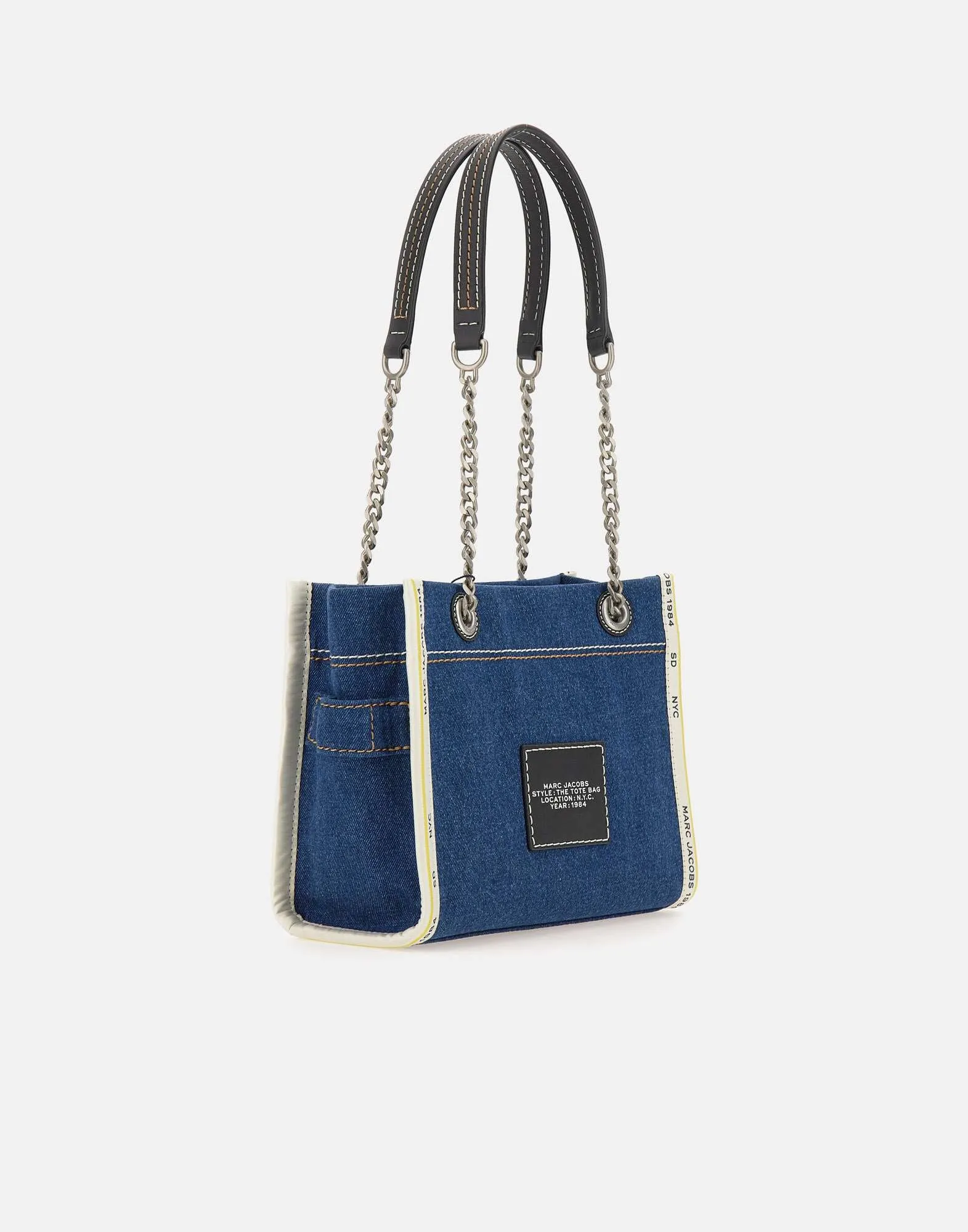 Denim Chain Small Tote Bag in Blue