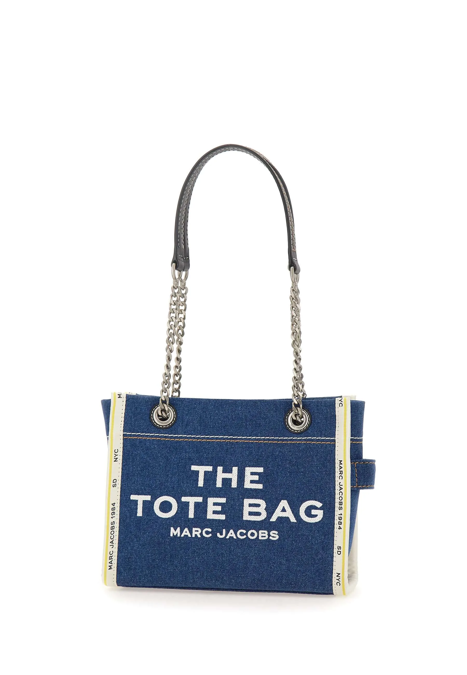 Denim Chain Small Tote Bag in Blue