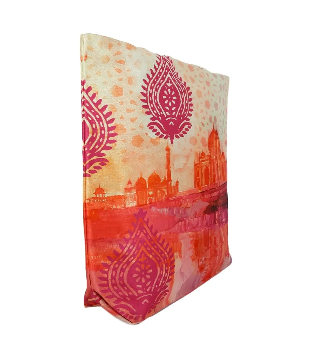 Digitally Printed Tote Fashion Shopping Hand Bag Multipurpose Waterproof Faux Silk and Polysatin Lining 16X14X4 Inch ,Floral Taj Mahal