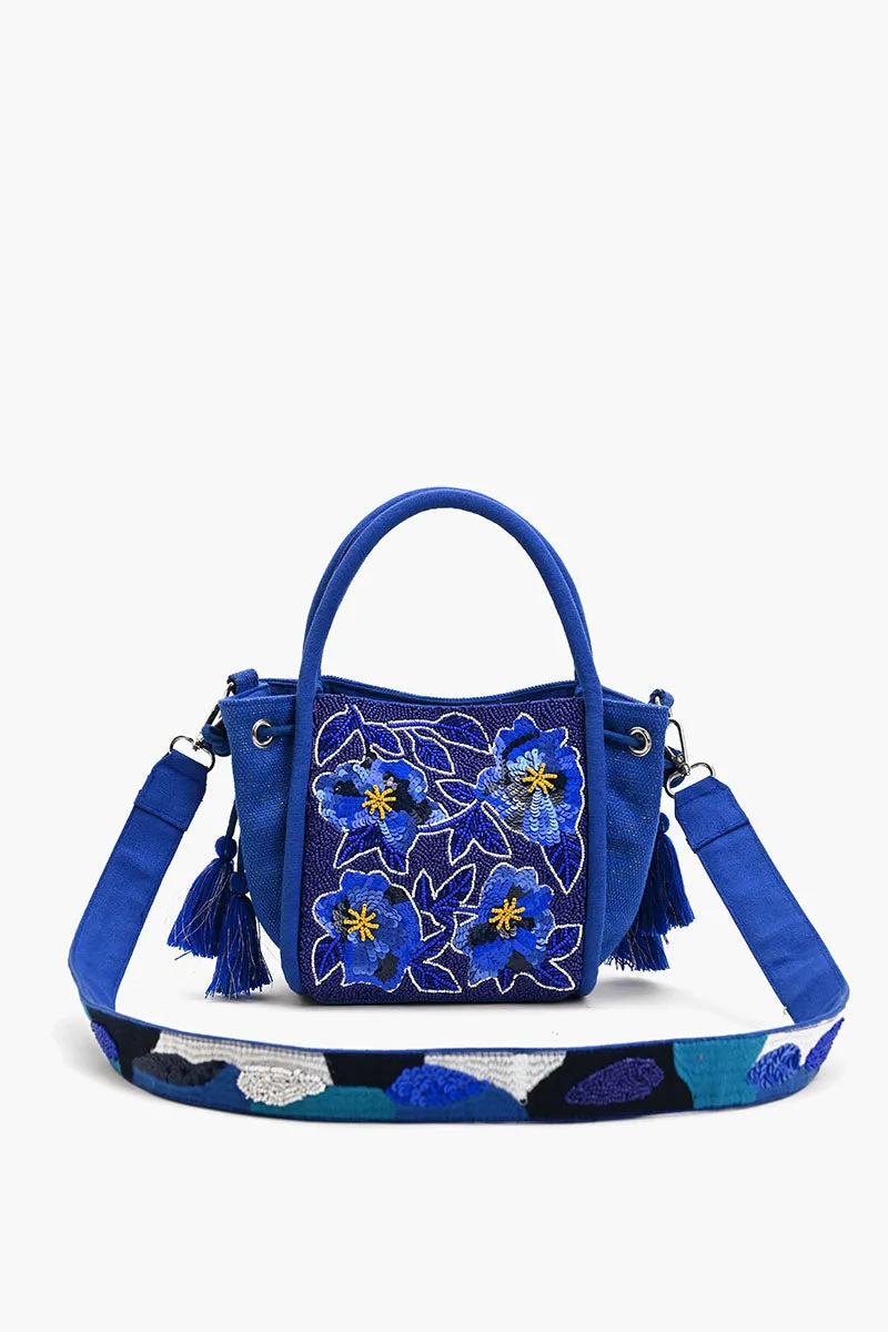 Embellished Top Handle Crossbody-Blue Irises