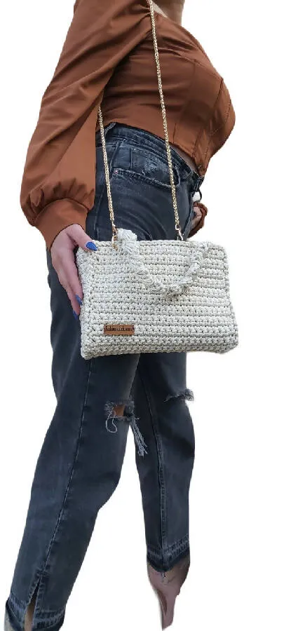 Fashion Stitch Women's Off White Classy Tote Bag Crochet For Ladies