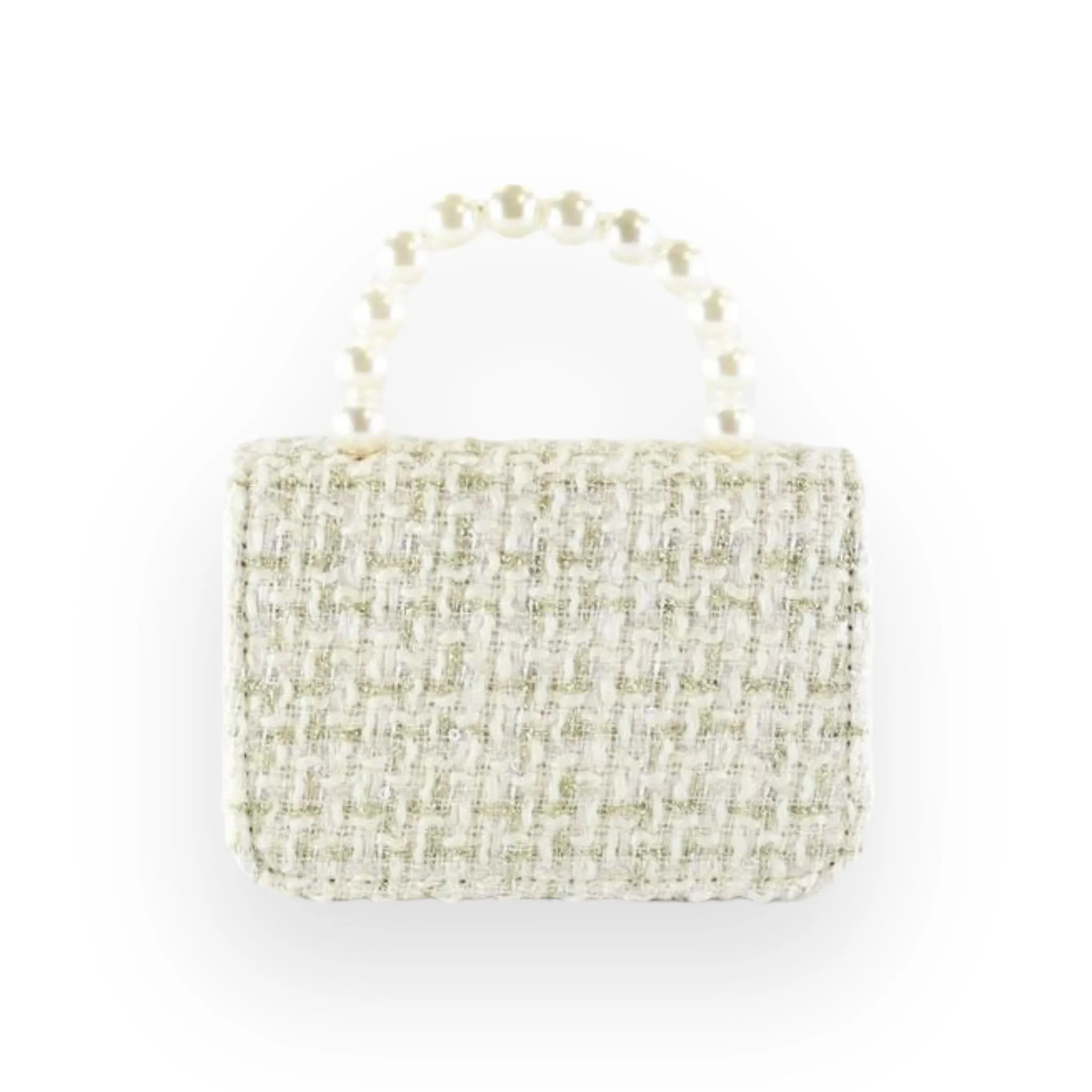 Floral Appliques Tweed Purse - Beige